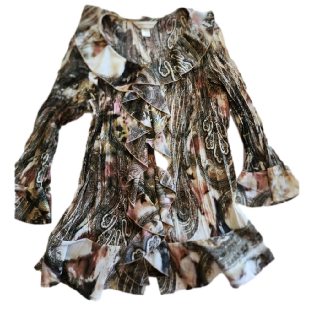 Y2K Ruffle Blouse Long Sleeve Whimsygoth Lettuce Trim L Christopher & Banks
